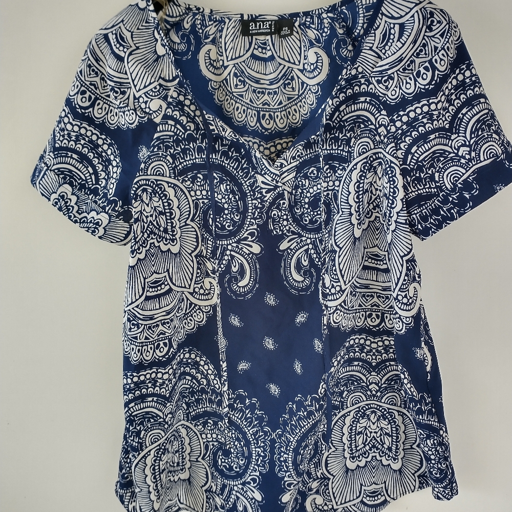 A.N.A Floral V Neckline Short Sleeve Blouse